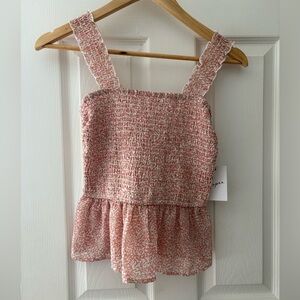 Japna NWT rouched sheer ruffle hem tank top size small pink babydoll